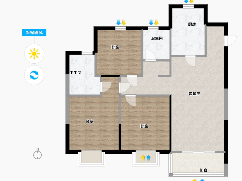 浙江省-嘉兴市-星罗城-87.00-户型库-采光通风