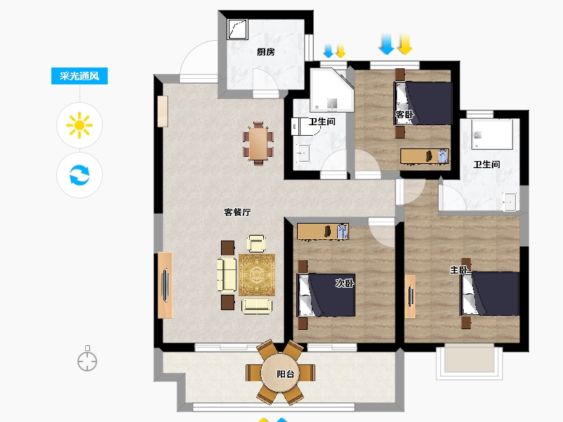 江苏省-宿迁市-中梁金科拾光里-89.00-户型库-采光通风