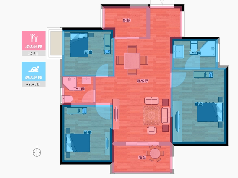 广东省-惠州市-奥林匹克花园五期-80.24-户型库-动静分区