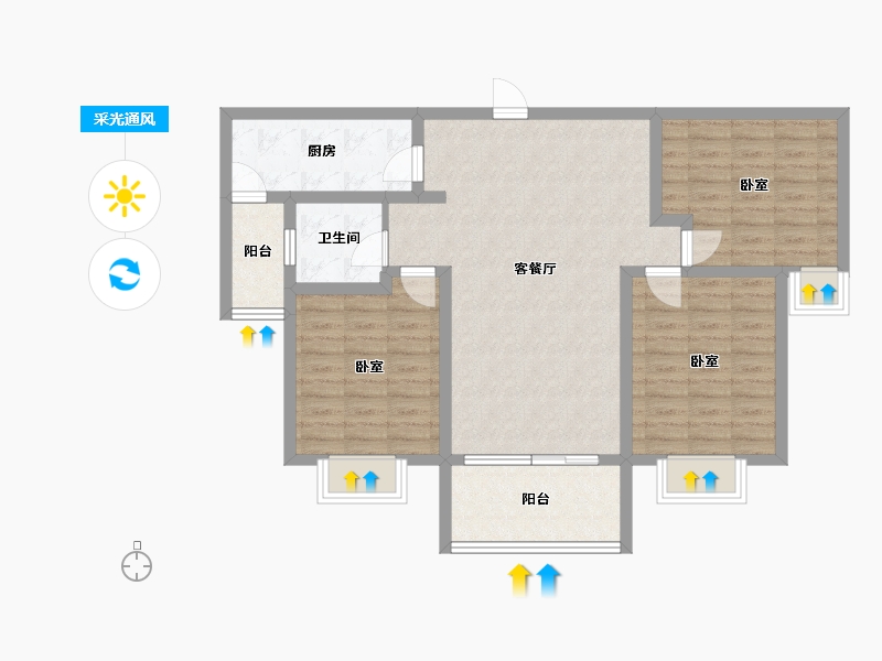 山东省-淄博市-嘉亿国际二期-91.22-户型库-采光通风