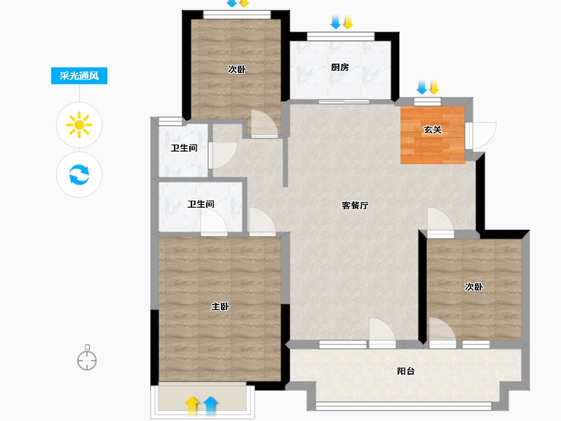 山东省-青岛市-蔚蓝天地-89.48-户型库-采光通风