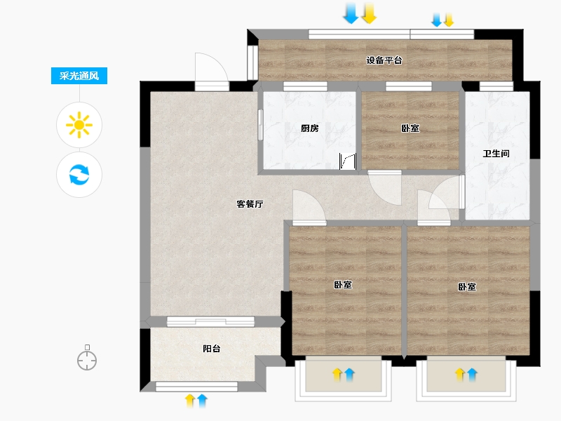 浙江省-嘉兴市-鸿翔·东辰名邸-60.84-户型库-采光通风