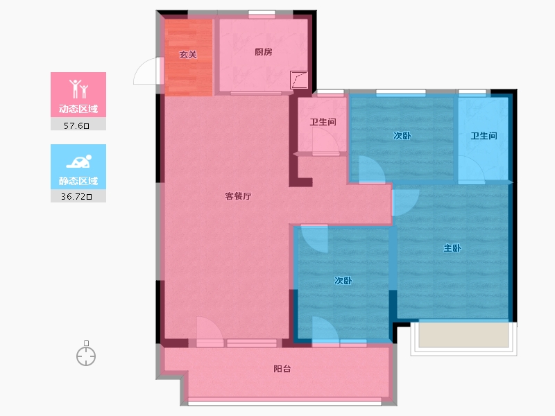 山东省-青岛市-蔚蓝天地-83.97-户型库-动静分区