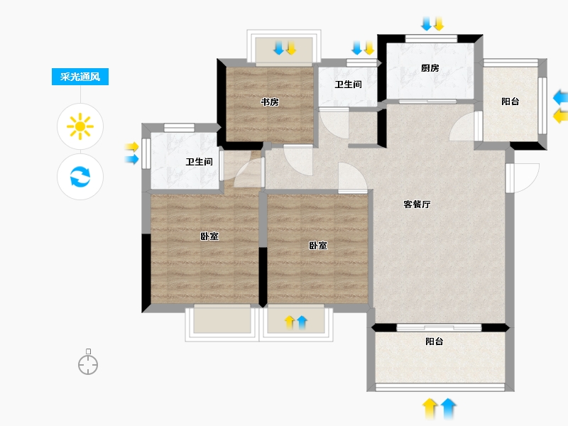 福建省-福州市-恒荣九洲悦城-75.00-户型库-采光通风