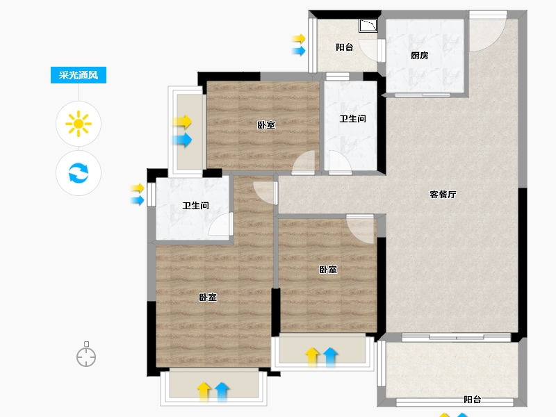 广东省-广州市-敏捷绿湖首府-85.09-户型库-采光通风