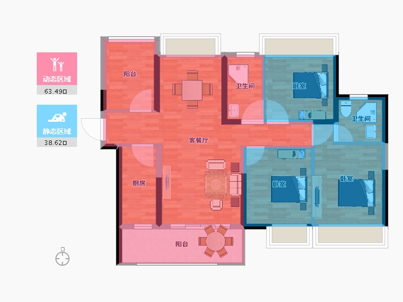 广东省-惠州市-奥林匹克花园五期-91.28-户型库-动静分区