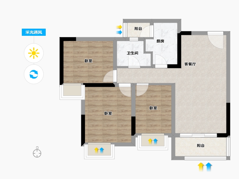 四川省-成都市-炎华置信花千集中心住宅-67.52-户型库-采光通风