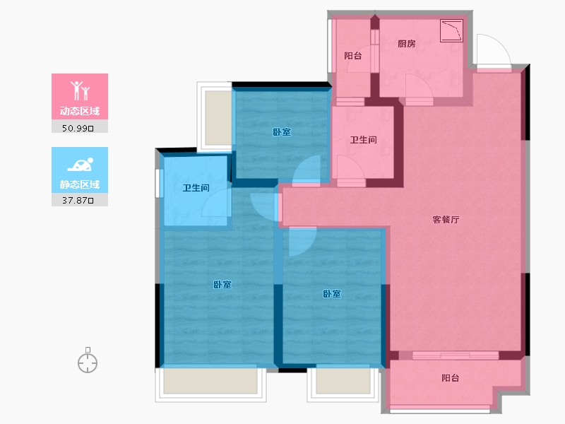 四川省-成都市-炎华置信花千集中心住宅-77.68-户型库-动静分区