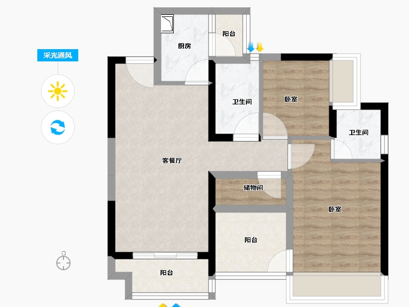 广东省-深圳市-公园花半里-66.09-户型库-采光通风