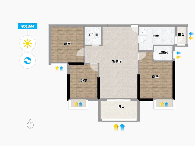 湖北省-孝感市-保丽公馆-90.61-户型库-采光通风