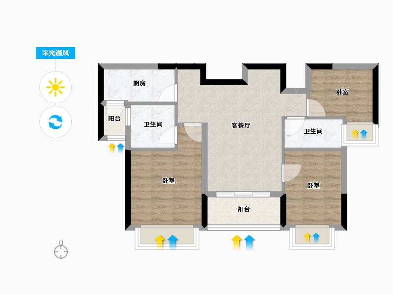 广东省-佛山市-恒大滨江华府-65.40-户型库-采光通风