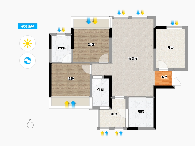 湖南省-长沙市-恒大奥苑-72.72-户型库-采光通风