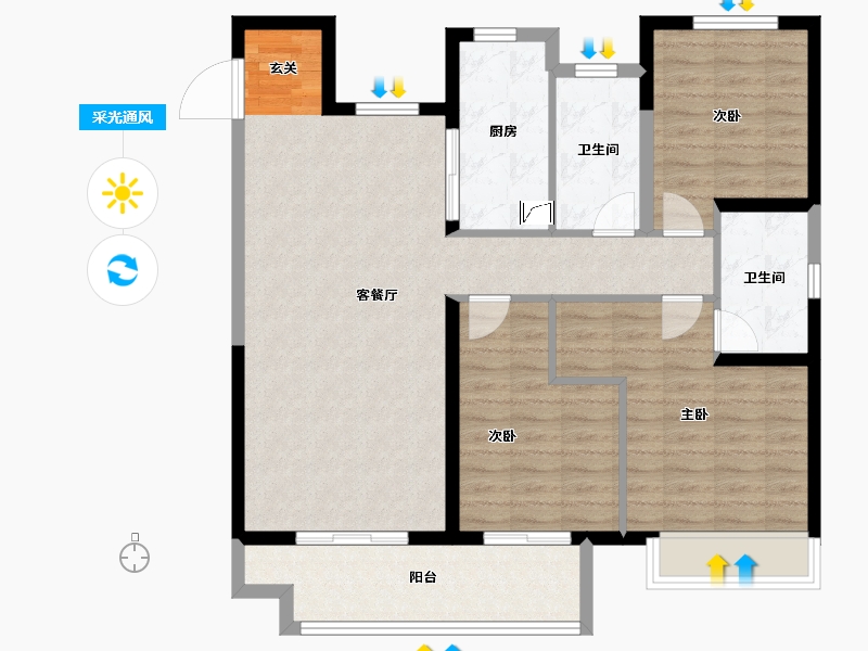 山东省-泰安市-五岳风华-100.06-户型库-采光通风