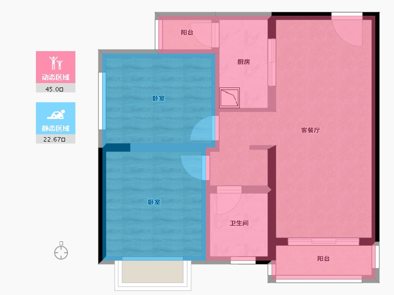 四川省-成都市-炎华置信花千集中心住宅-58.95-户型库-动静分区