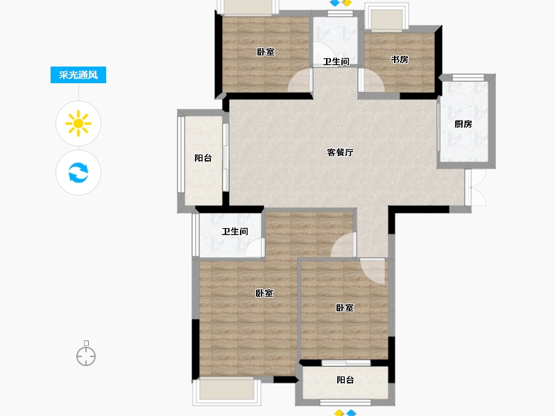 湖南省-岳阳市-状元星城.金辉湾-105.00-户型库-采光通风