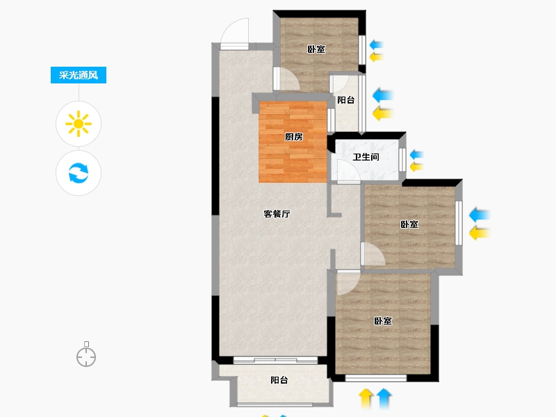 湖南省-长沙市-天元国际公寓-73.95-户型库-采光通风