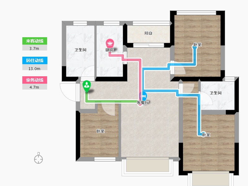 四川省-成都市-炎华置信花千集中心住宅-66.07-户型库-动静线