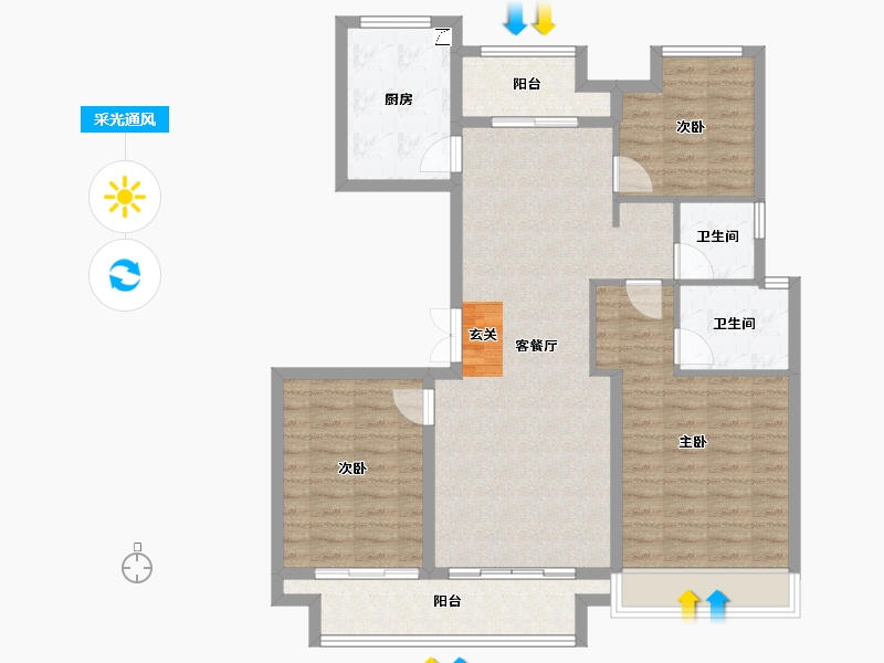 山东省-泰安市-城开林溪郡-103.85-户型库-采光通风