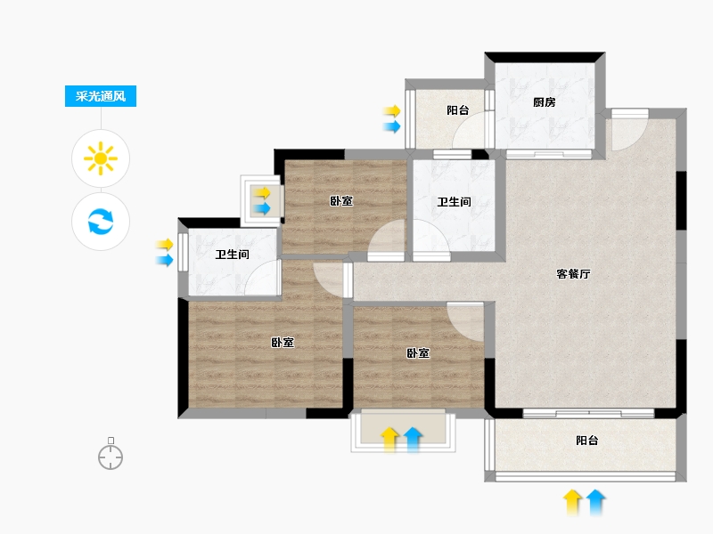 广东省-东莞市-碧桂园天誉-85.01-户型库-采光通风