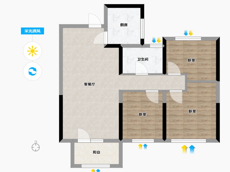 湖北省-武汉市-远洋世界3期悦璟湾-78.00-户型库-采光通风