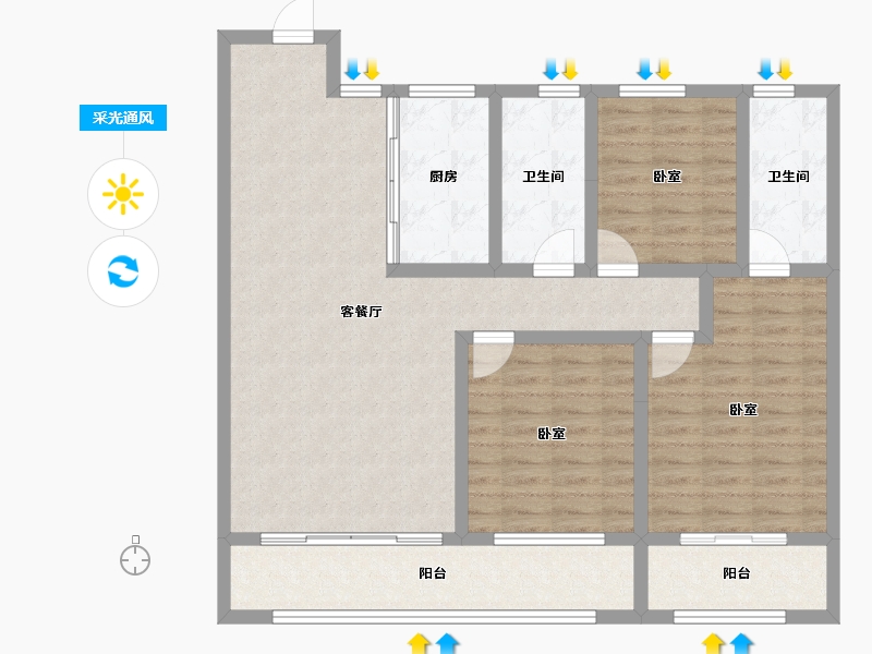 山东省-淄博市-福园-107.46-户型库-采光通风