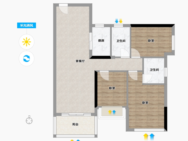 广东省-河源市-汇景·九里湾花园-80.54-户型库-采光通风