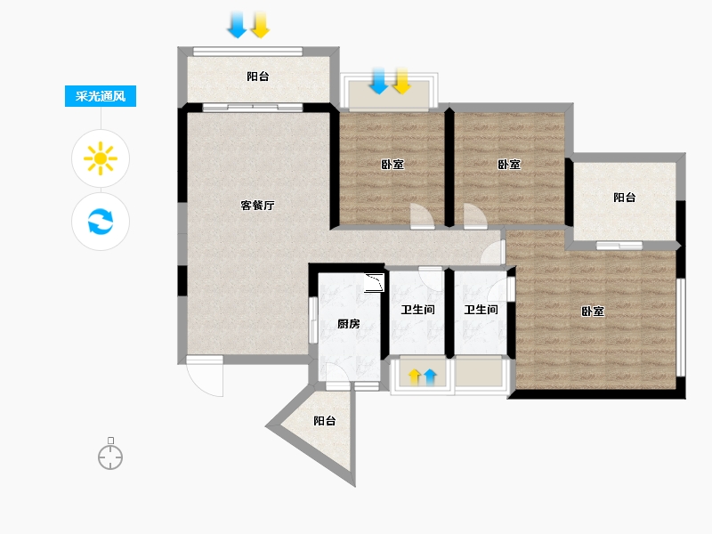 广东省-深圳市-嘉信云峰公馆住宅-92.99-户型库-采光通风