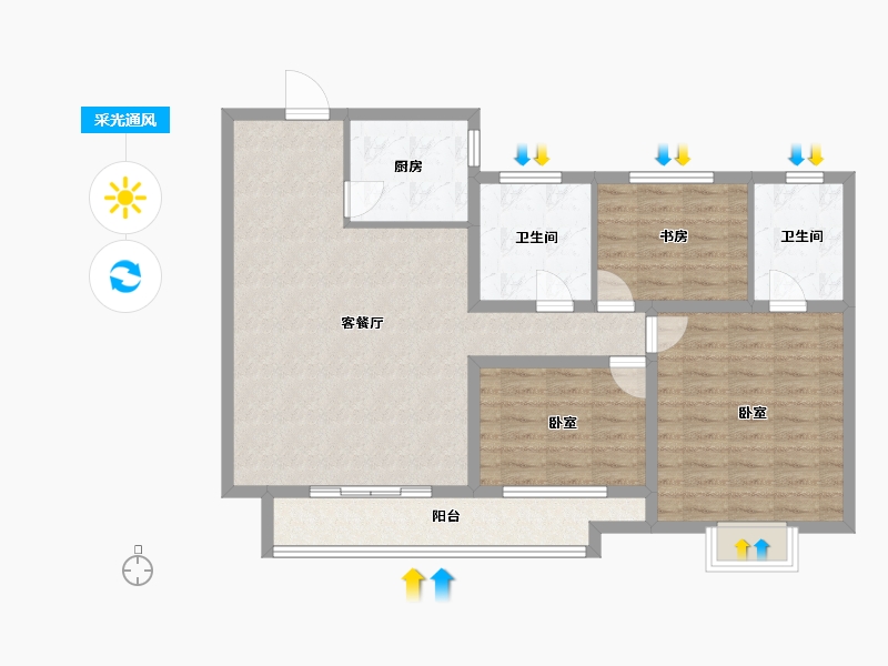 山东省-济宁市-绿郡公馆-96.95-户型库-采光通风