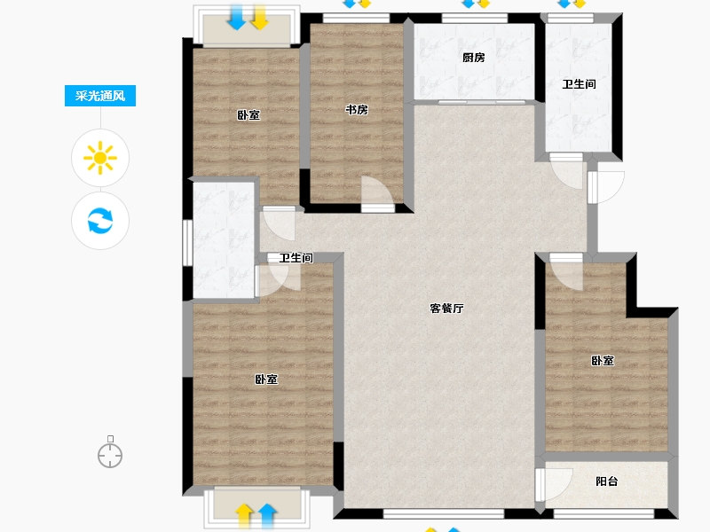 山东省-潍坊市-华普凤栖壹号院-125.63-户型库-采光通风