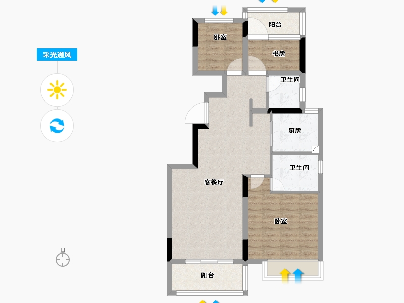 湖南省-岳阳市-澳海富春山居-75.26-户型库-采光通风