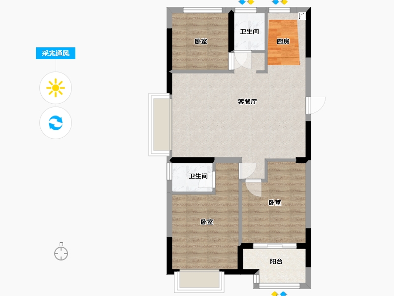 浙江省-嘉兴市-鸿翔·东辰名邸-71.00-户型库-采光通风