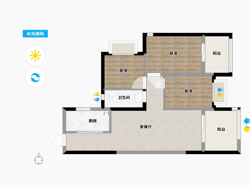 广东省-深圳市-里城玺樾山花园-73.00-户型库-采光通风