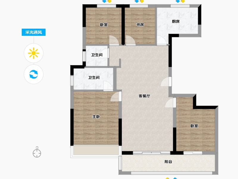 江苏省-徐州市-融创淮海壹號-107.99-户型库-采光通风