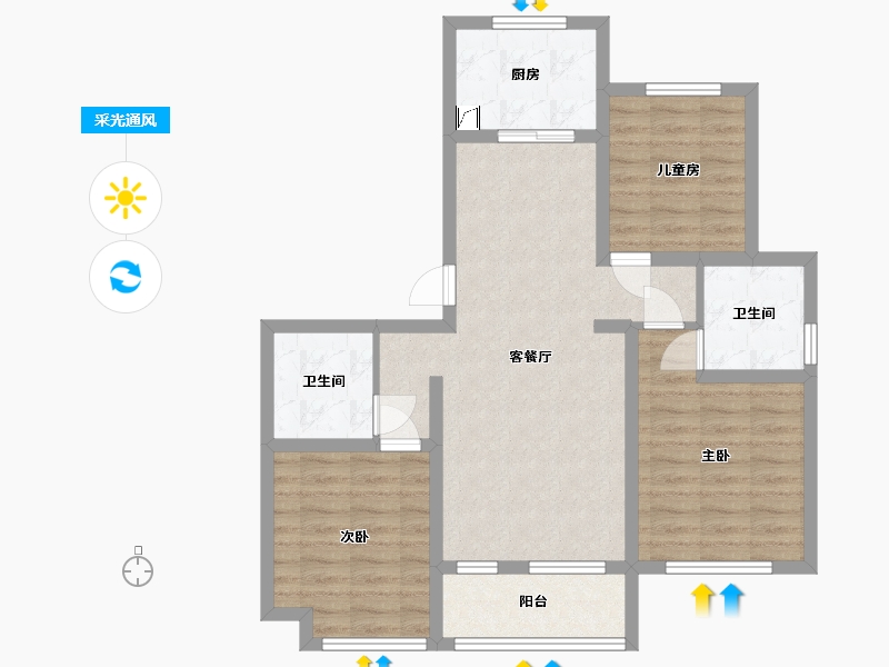 山东省-青岛市-融创澜山壹號-81.05-户型库-采光通风