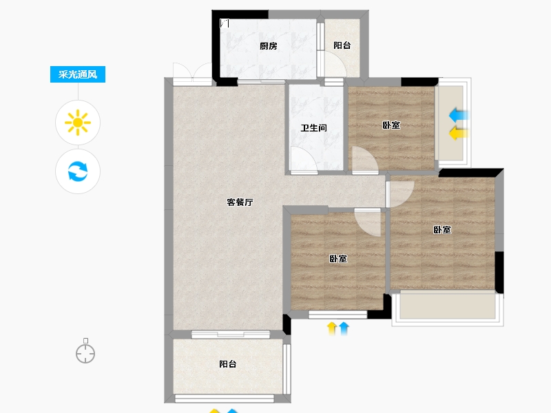 湖南省-衡阳市-阳光美城-70.13-户型库-采光通风