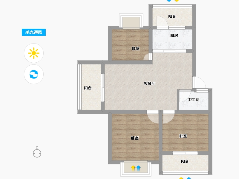 湖南省-衡阳市-华瑞园-64.62-户型库-采光通风