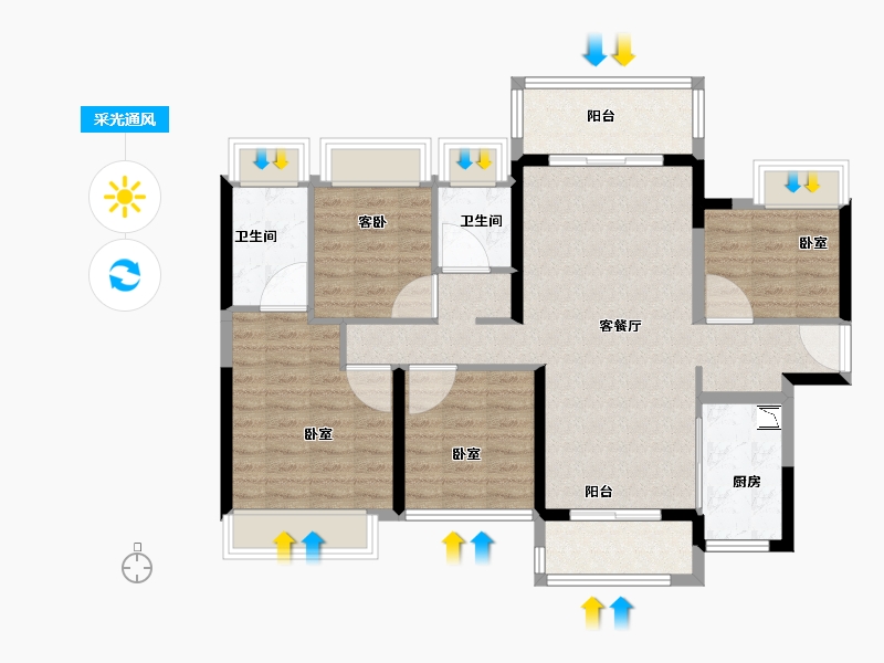 广东省-广州市-时代龙湖云来之城-97.00-户型库-采光通风