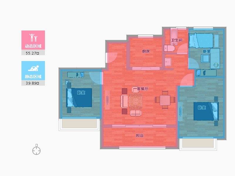 江苏省-宿迁市-万科·滨河道花园-86.00-户型库-动静分区