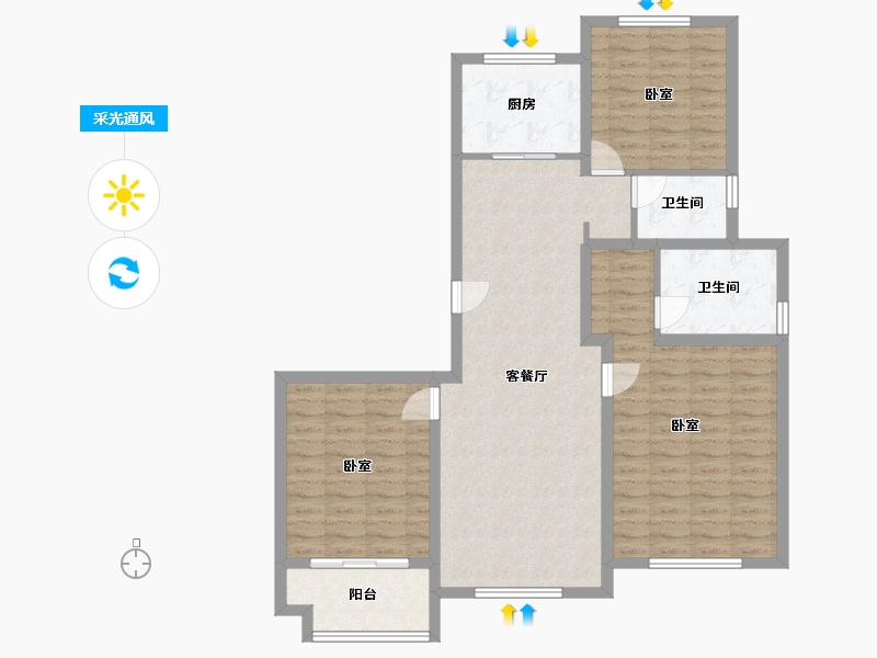 山东省-淄博市-青荷居-106.71-户型库-采光通风