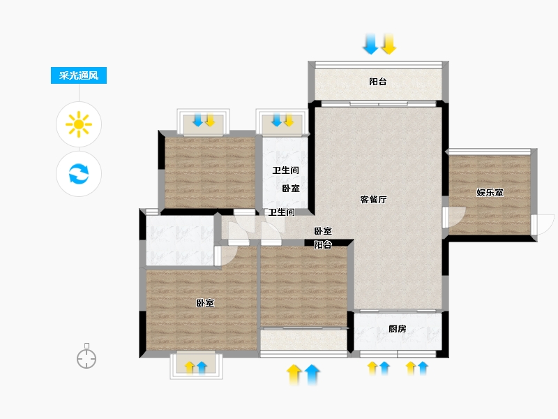 湖南省-衡阳市-凯旋·湖景水岸-106.38-户型库-采光通风