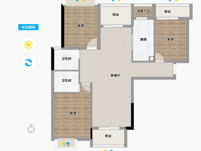 湖北省-孝感市-云湖尚景-104.79-户型库-采光通风