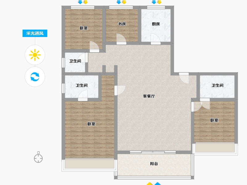 陕西省-西安市-陕建沣渭壹号院-136.00-户型库-采光通风