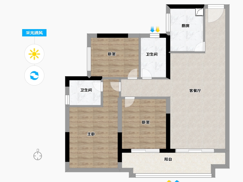 广东省-佛山市-绿地樾湖国际生态城-77.99-户型库-采光通风