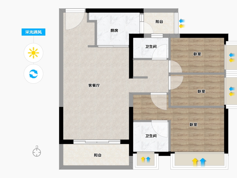 广东省-广州市-富力南驰·富颐华庭-80.00-户型库-采光通风