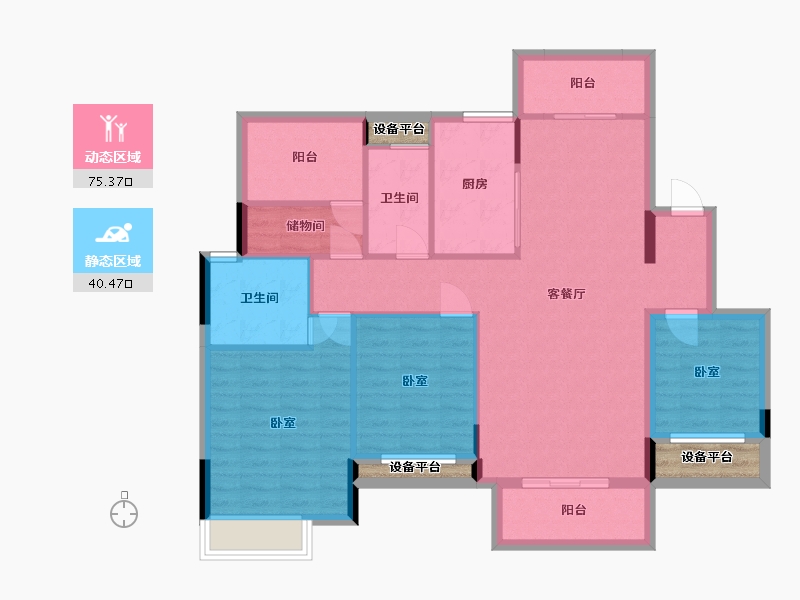 湖南省-衡阳市-万恒·樾府-108.87-户型库-动静分区