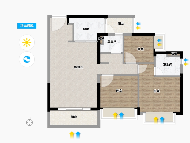 广东省-广州市-富力南驰·富颐华庭-83.97-户型库-采光通风