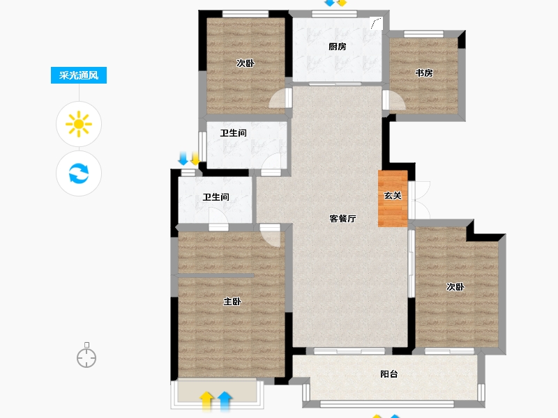 山东省-泰安市-吾悦华府-107.00-户型库-采光通风