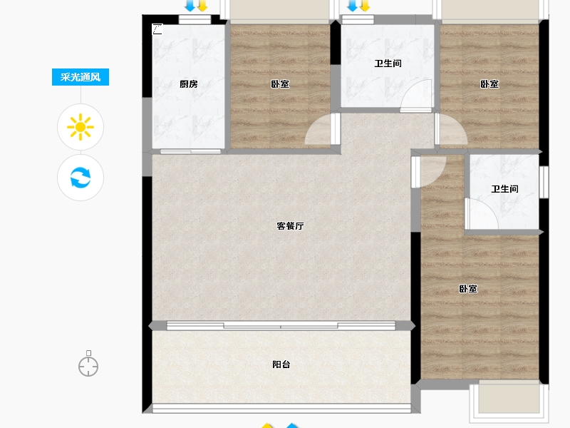 广东省-江门市-保利中央公馆-85.54-户型库-采光通风