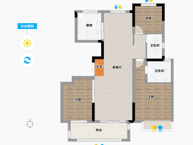 山东省-泰安市-吾悦华府-98.99-户型库-采光通风