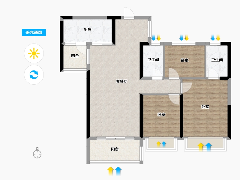 湖南省-衡阳市-华耀碧桂园·十里江湾-88.72-户型库-采光通风